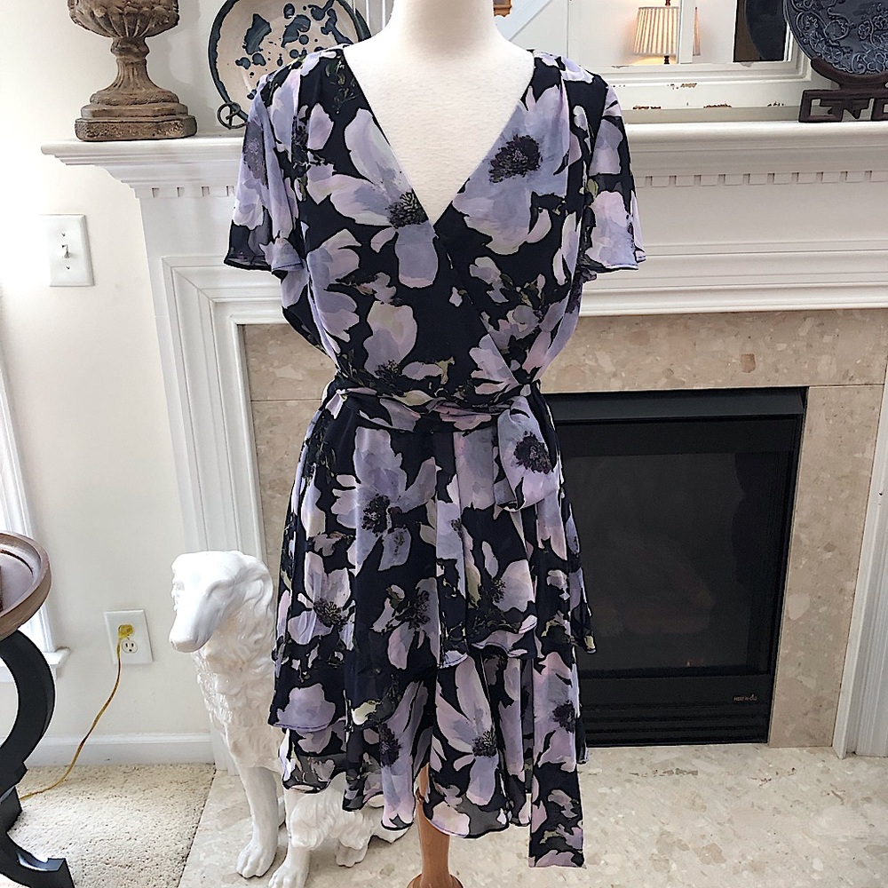 Tahari Navy Floral Dress